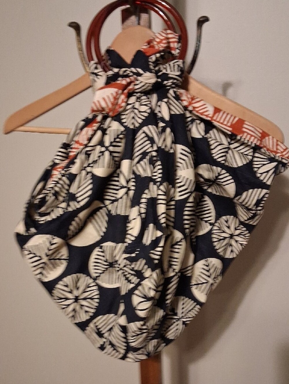 Navy and Cream Patterned Women’s Shoulder Bag with Knot Detail - Picture 2 of 3